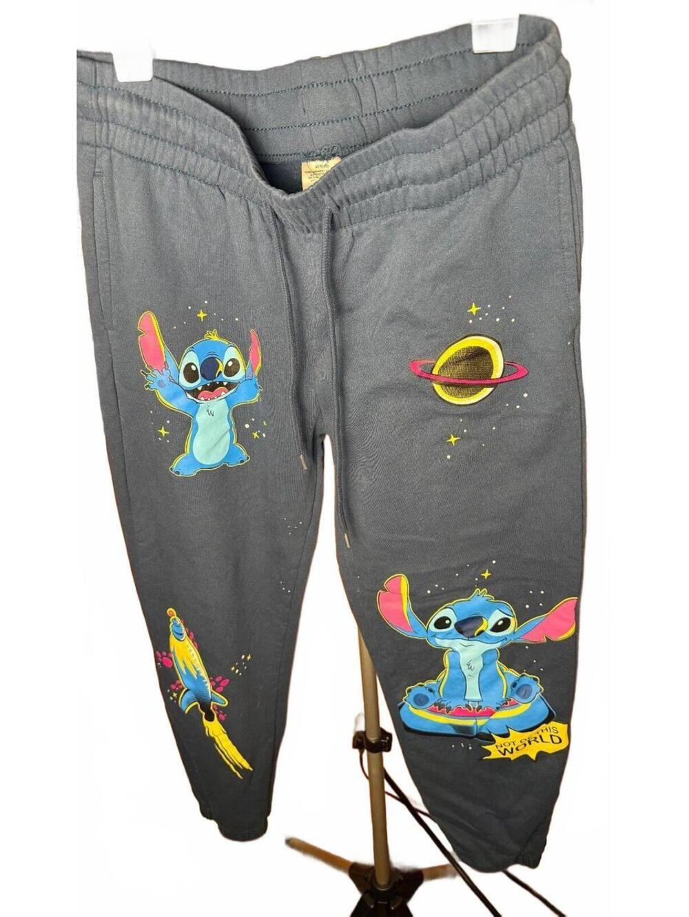 Disney Stitch Graphic Joggers Sweatpants sz M 8/10 womens navy blue